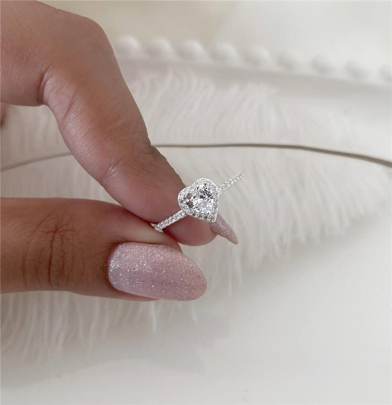 ANEL PRATA 925 SOLITÁRIO CORAÇÃO COM PEDRA CORES