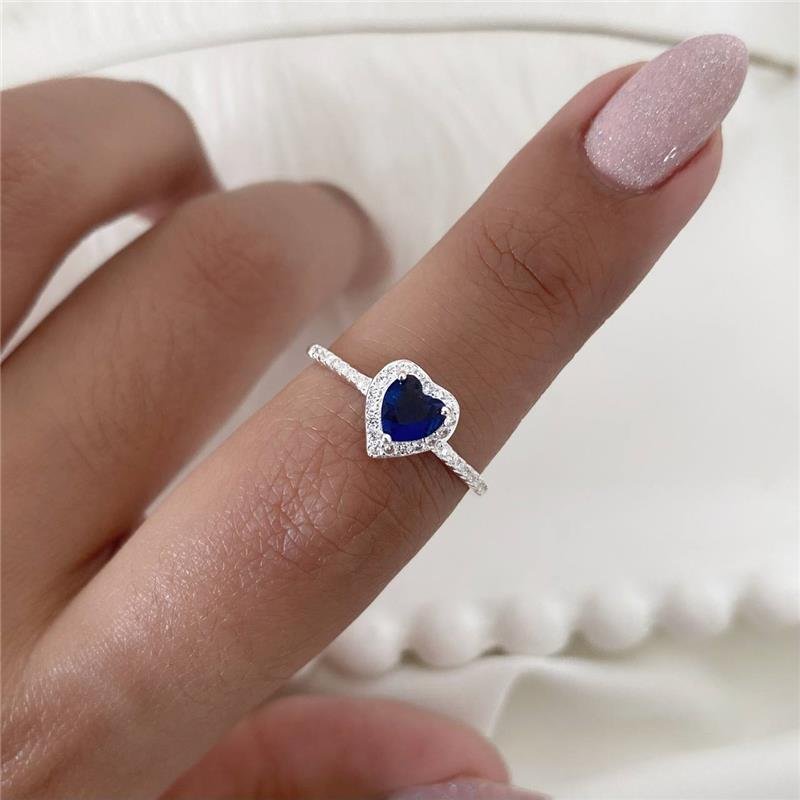 ANEL PRATA 925 SOLITÁRIO CORAÇÃO COM PEDRA CORES