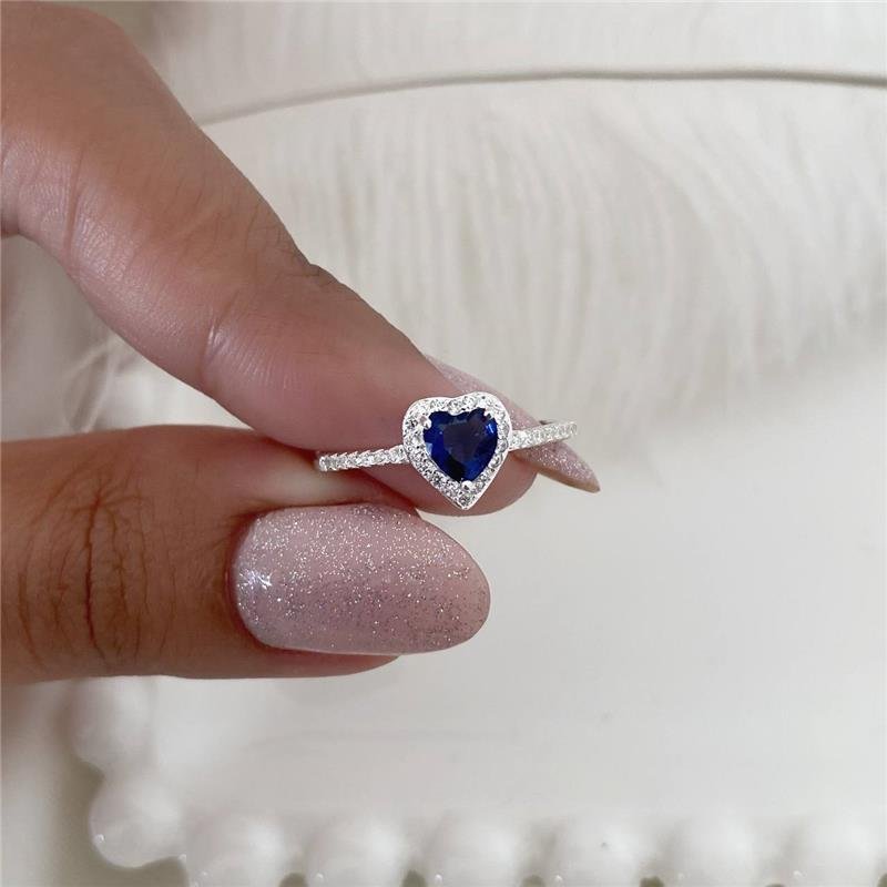 ANEL PRATA 925 SOLITÁRIO CORAÇÃO COM PEDRA CORES