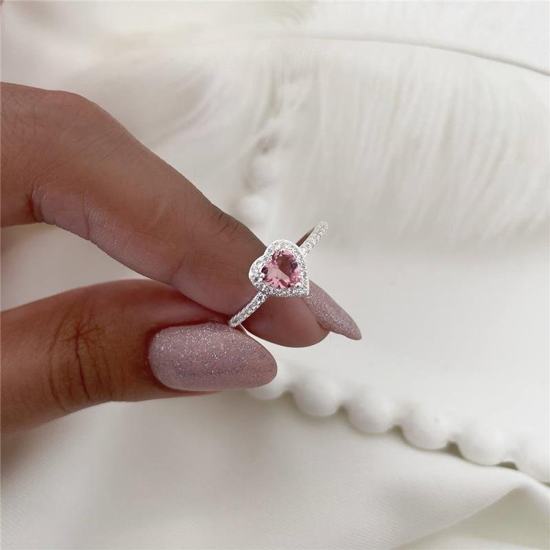 ANEL PRATA 925 SOLITÁRIO CORAÇÃO COM PEDRA CORES