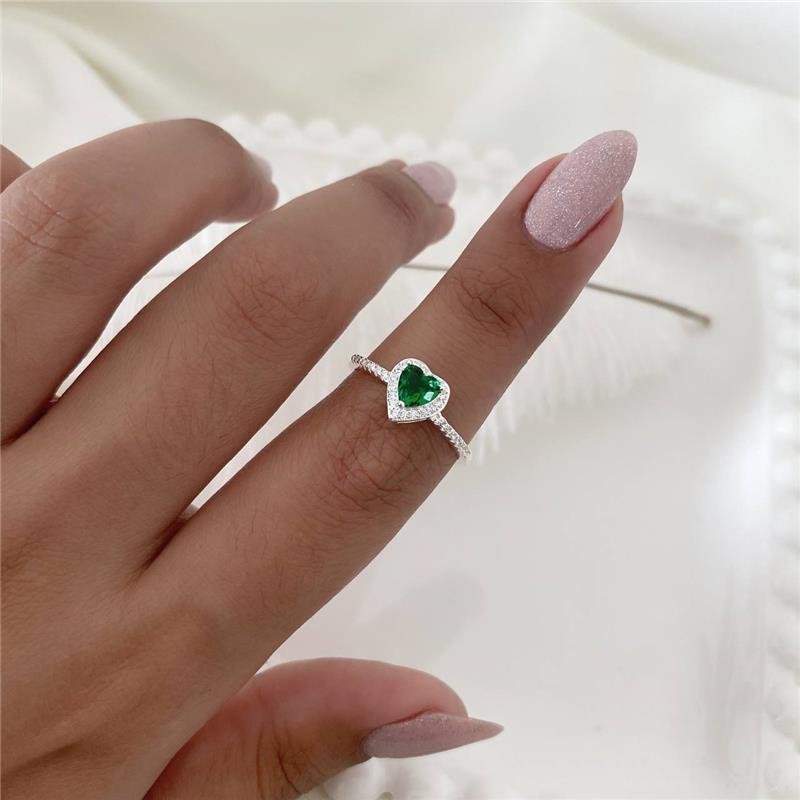 ANEL PRATA 925 SOLITÁRIO CORAÇÃO COM PEDRA CORES