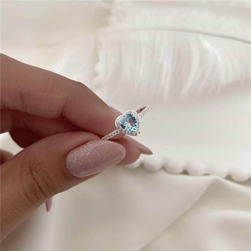 ANEL PRATA 925 SOLITÁRIO CORAÇÃO COM PEDRA CORES