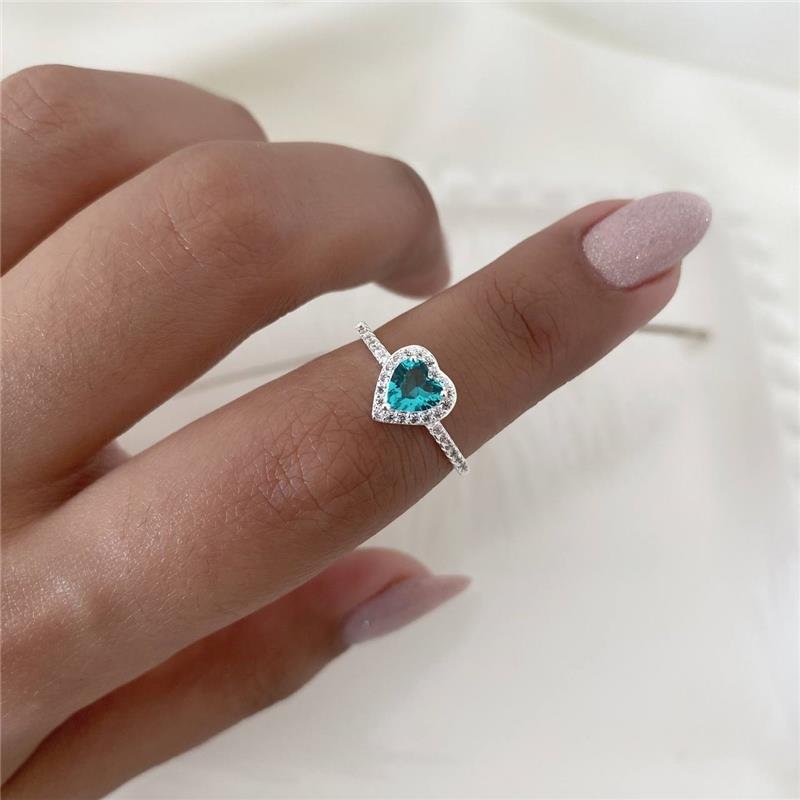 ANEL PRATA 925 SOLITÁRIO CORAÇÃO COM PEDRA CORES