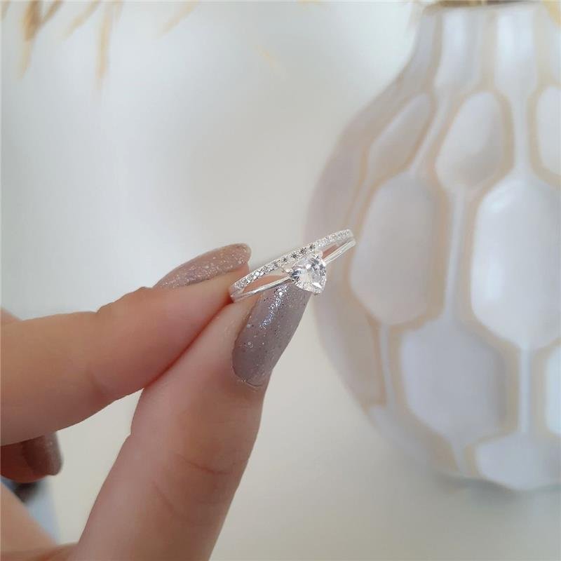 ANEL PRATA 925 SOLITÁRIO CORAÇÃO DUAS LINHAS CRAVEJADO