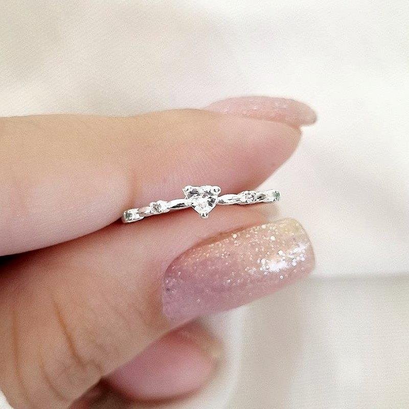 ANEL PRATA 925 SOLITÁRIO CORAÇÃO PEDRAS COLORIDAS LATERAIS