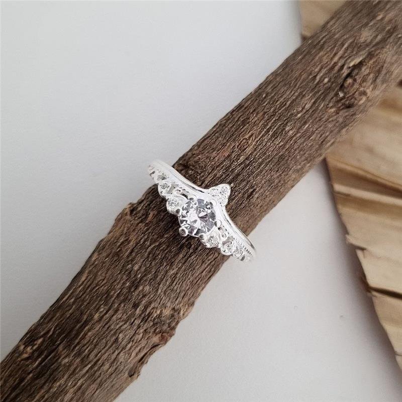 ANEL PRATA 925 SOLITÁRIO COROA COM BICO