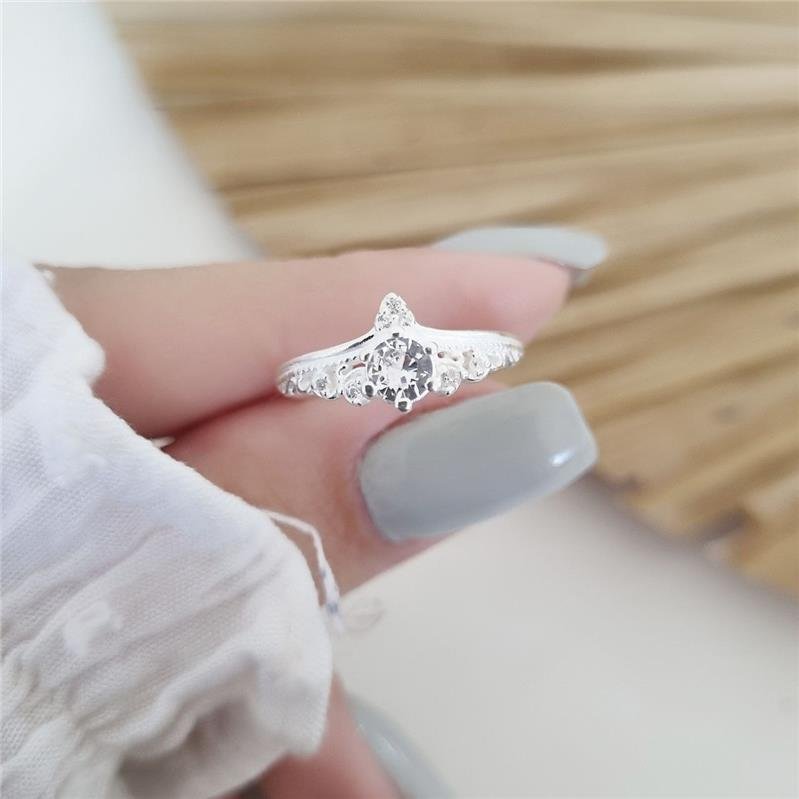 ANEL PRATA 925 SOLITÁRIO COROA COM BICO