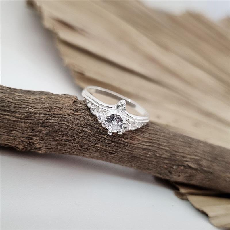 ANEL PRATA 925 SOLITÁRIO COROA COM BICO