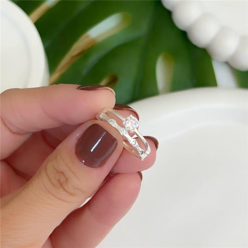 ANEL PRATA 925 SOLITÁRIO DUPLO COM PONTOS LUZ