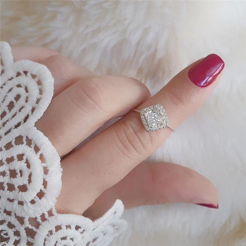 ANEL PRATA 925 SOLITÁRIO LOSANGO CRAVEJADO