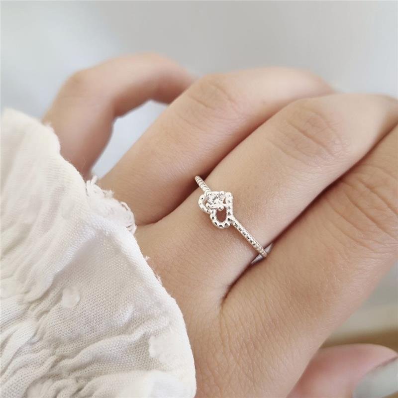 ANEL PRATA 925 SOLITÁRIO NOIVADO CORAÇÃO