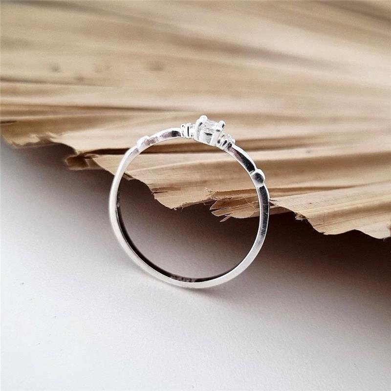 ANEL PRATA 925 SOLITÁRIO NOIVADO DELICADO DETALHE ROSA