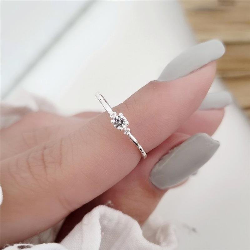 ANEL PRATA 925 SOLITÁRIO NOIVADO DELICADO DETALHE ROSA