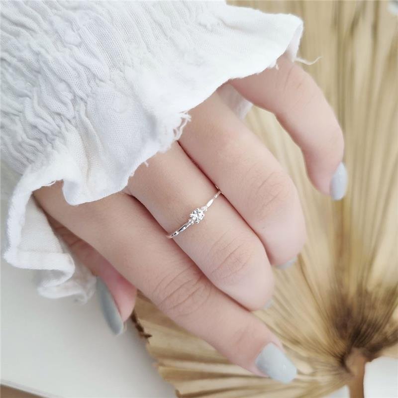 ANEL PRATA 925 SOLITÁRIO NOIVADO DELICADO DETALHE ROSA