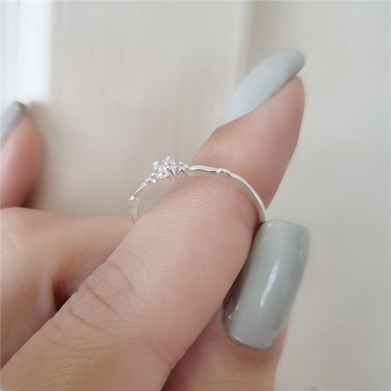 ANEL PRATA 925 SOLITÁRIO NOIVADO DELICADO DETALHE ROSA