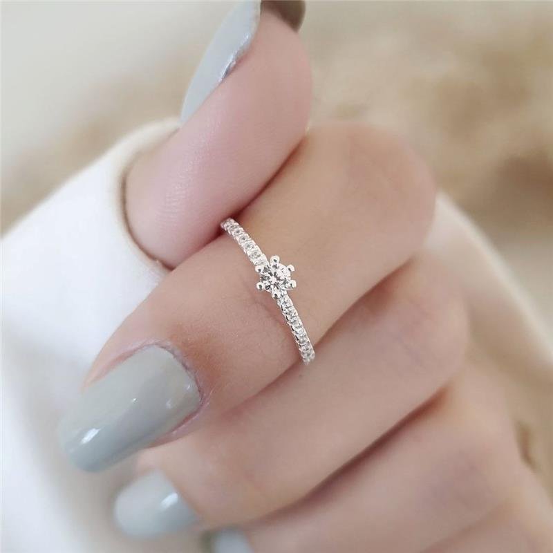 ANEL PRATA 925 SOLITÁRIO NOIVADO LATERAIS CRAVEJADAS