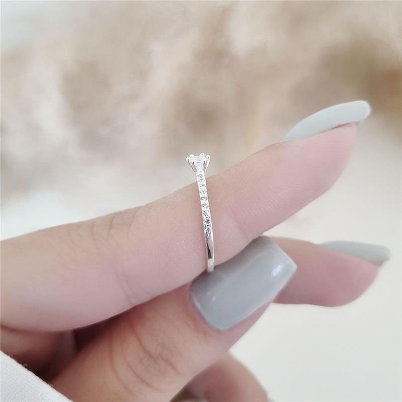 ANEL PRATA 925 SOLITÁRIO NOIVADO LATERAIS CRAVEJADAS