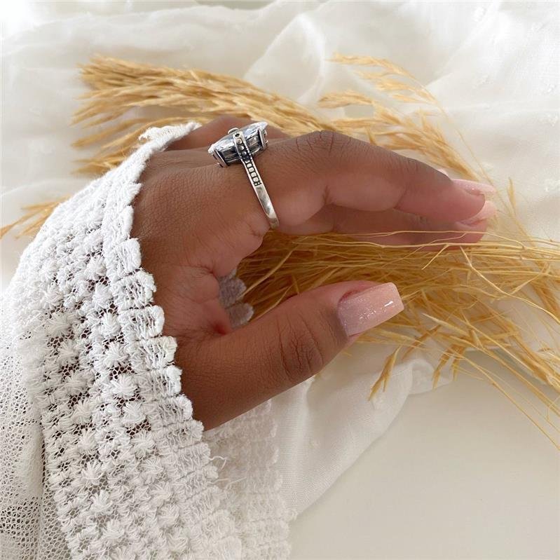 ANEL PRATA 925 PEDRA OLHO E TRABALHADO