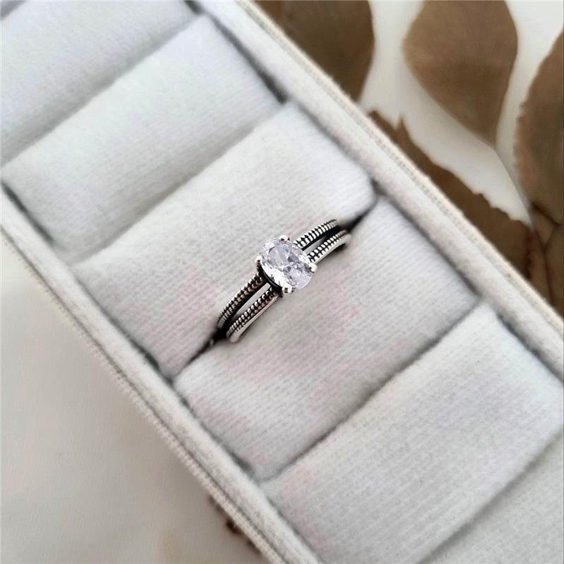 ANEL PRATA 925 SOLITÁRIO OVAL ARO DUPLO