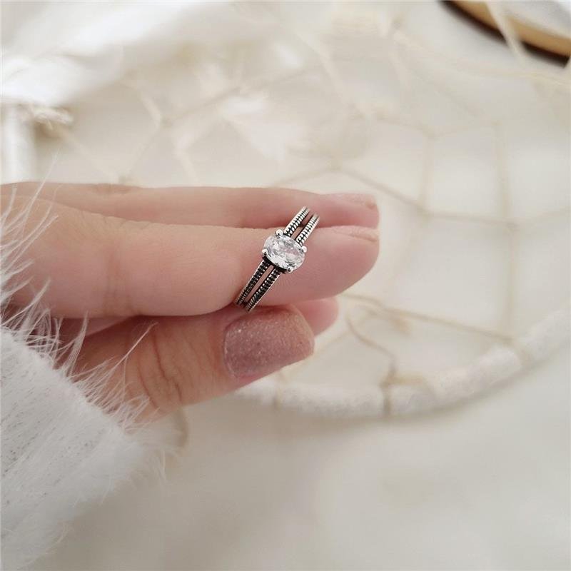 ANEL PRATA 925 SOLITÁRIO OVAL ARO DUPLO