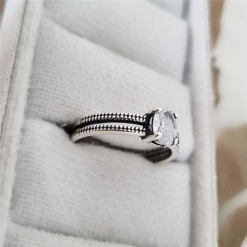 ANEL PRATA 925 SOLITÁRIO OVAL ARO DUPLO