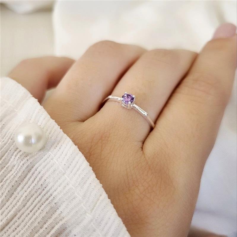 ANEL PRATA 925 SOLITÁRIO PEDRA LILÁS