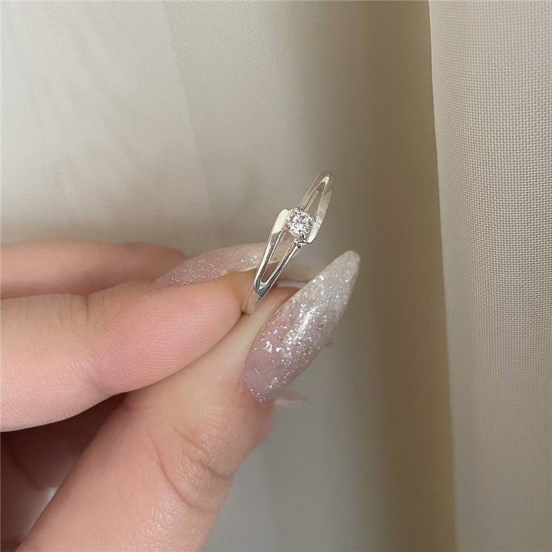 ANEL PRATA 925 SOLITÁRIO PRATA BRANCA 2 LINHAS 