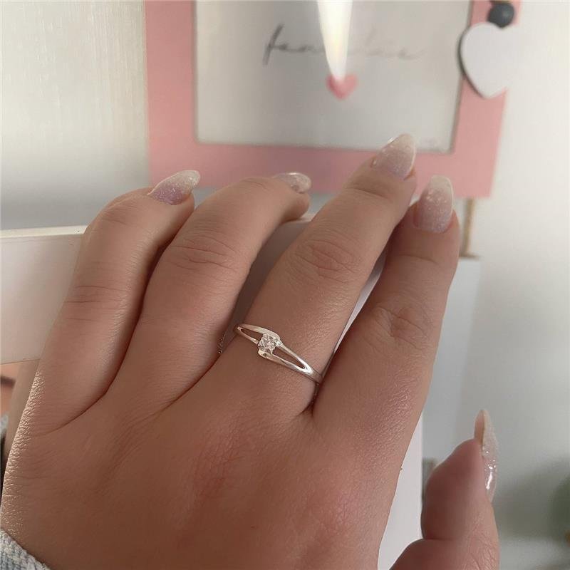 ANEL PRATA 925 SOLITÁRIO PRATA BRANCA 2 LINHAS 