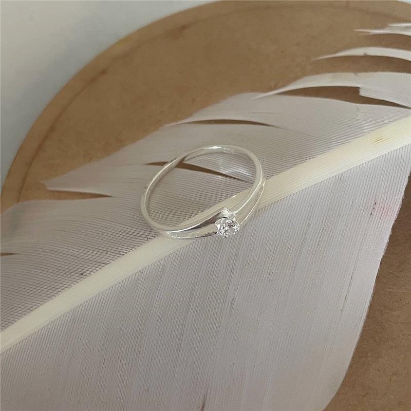 ANEL PRATA 925 SOLITÁRIO PRATA BRANCA 2 LINHAS 