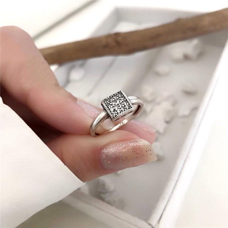 ANEL PRATA 925 SOLITÁRIO QUADRADO 