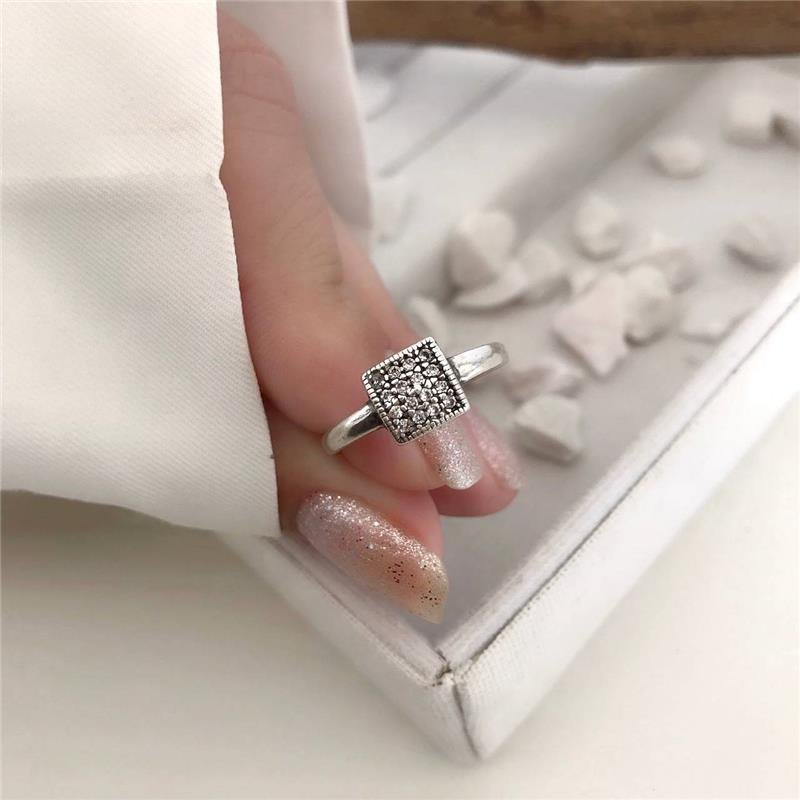 ANEL PRATA 925 SOLITÁRIO QUADRADO 