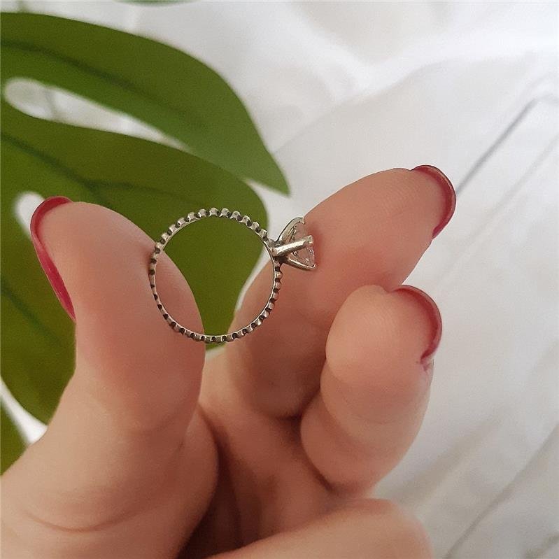 ANEL PRATA 925 SOLITÁRIO QUADRADO ARO ROCOCÓ