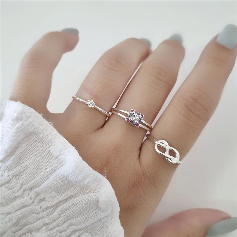 ANEL PRATA 925 SOLITÁRIO QUADRADO PEDRAS COLORIDAS