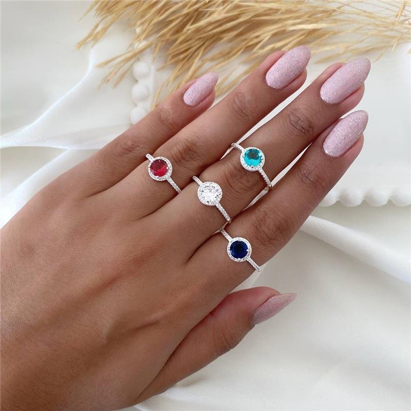 ANEL PRATA 925 SOLITÁRIO REDONDO COM PEDRA CORES