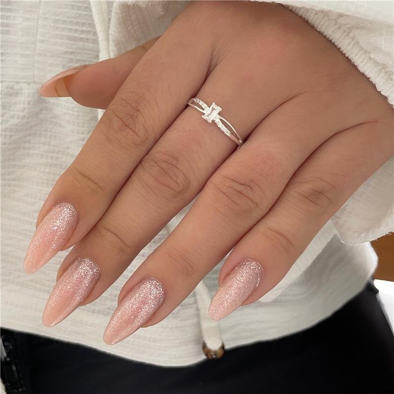 ANEL PRATA 925 SOLITÁRIO RETÂNGULO LINHAS ENTRELAÇADAS