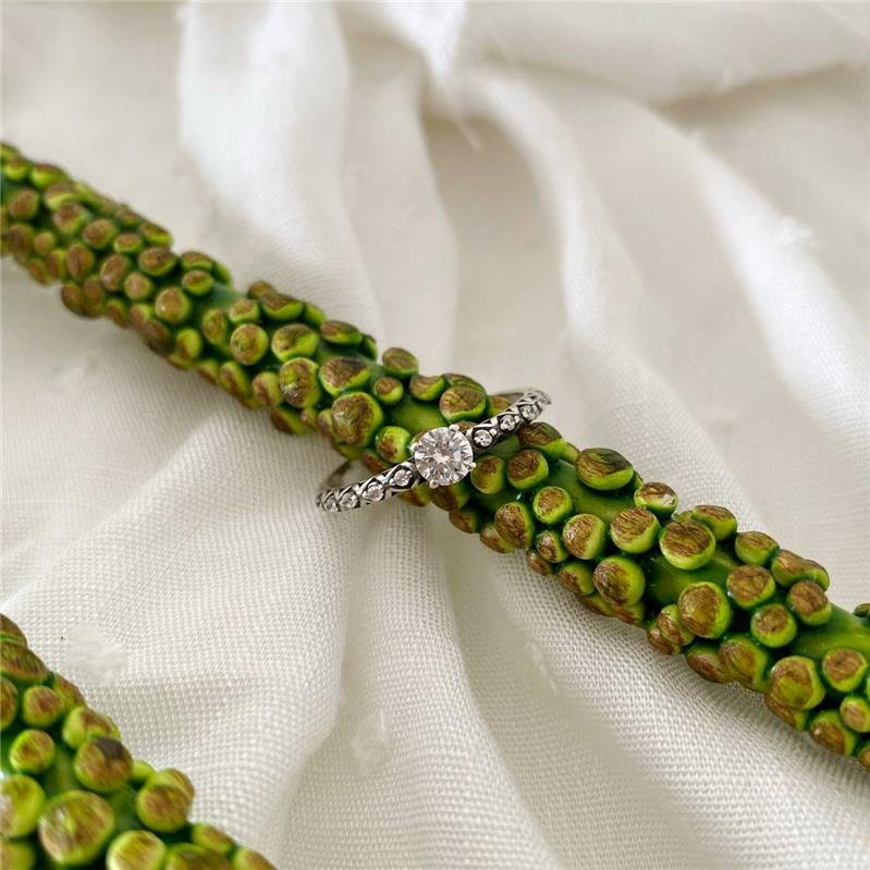 ANEL PRATA 925 SOLITÁRIO TRABALHADO E CRAVEJADO