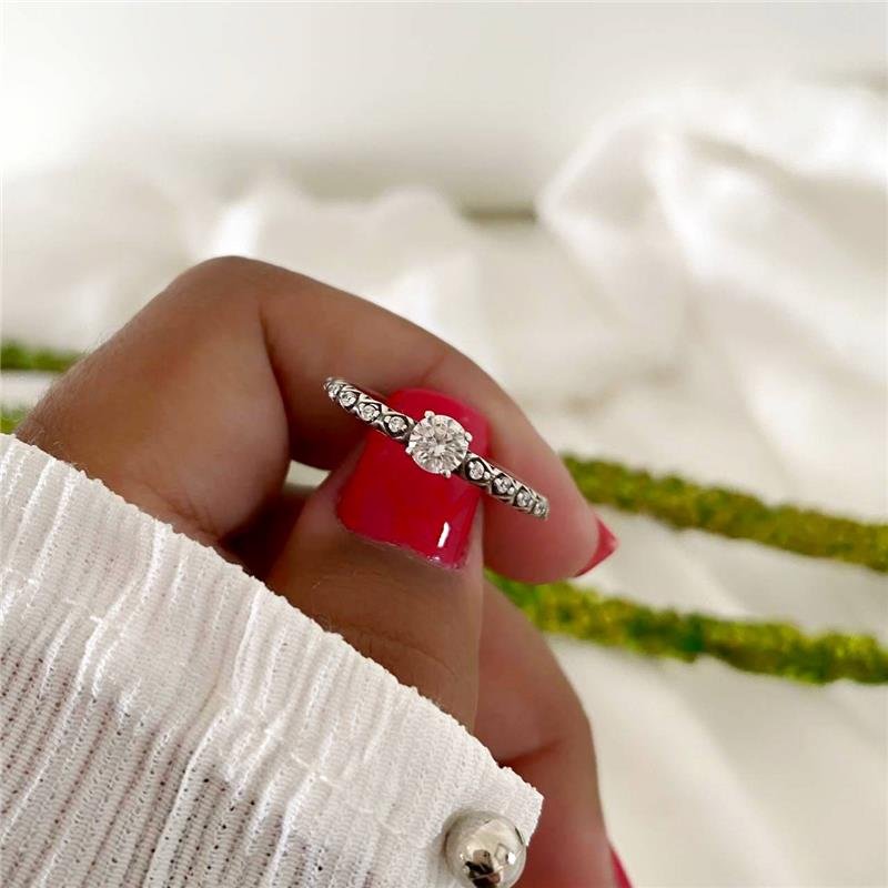 ANEL PRATA 925 SOLITÁRIO TRABALHADO E CRAVEJADO