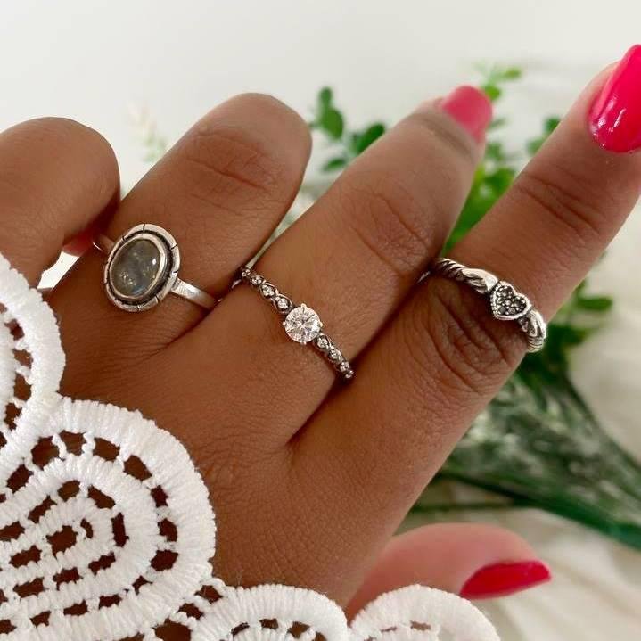 ANEL PRATA 925 SOLITÁRIO TRABALHADO E CRAVEJADO