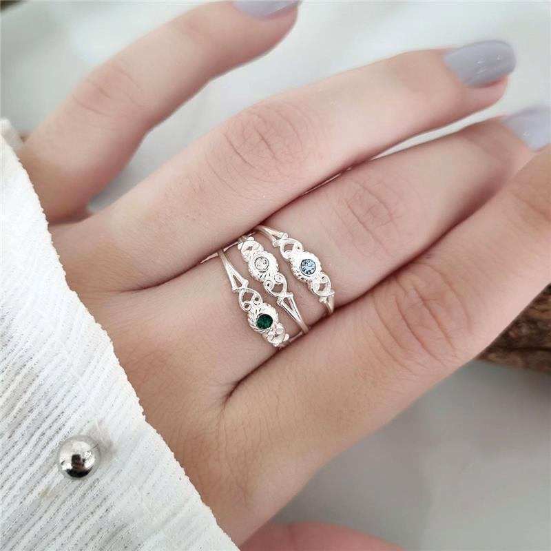 ANEL PRATA 925 SOLITÁRIO TRABALHADO PEDRA COLORIDA