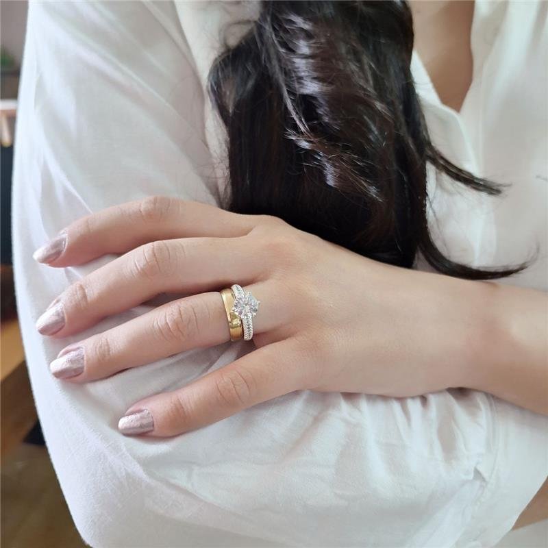 ANEL PRATA 925 SOLITÁRIO ZIRCÔNIAS LATERAIS