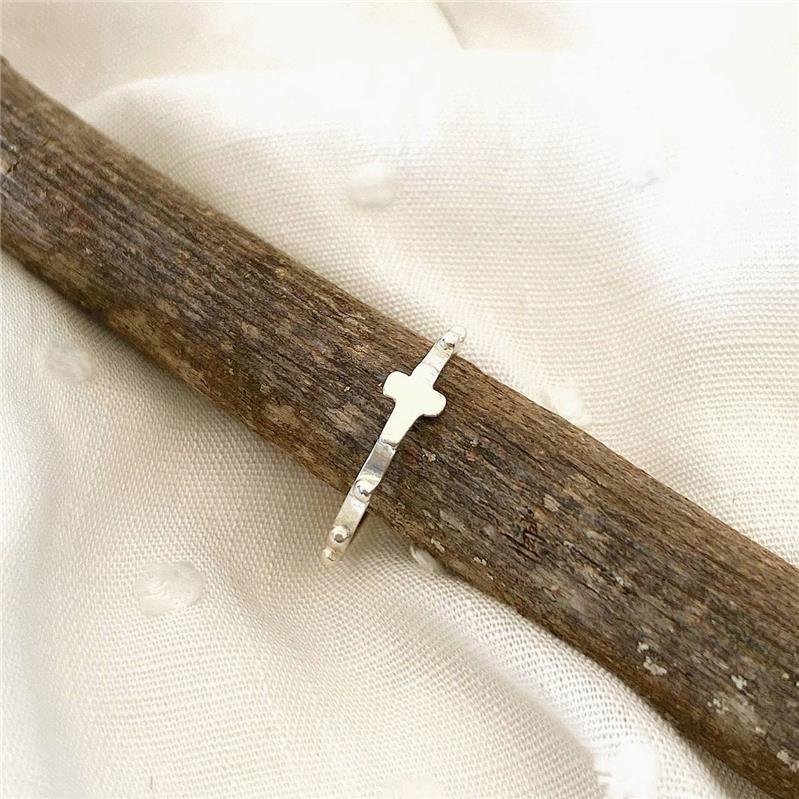 ANEL PRATA 925 TERÇO BOLINHAS CRUZ