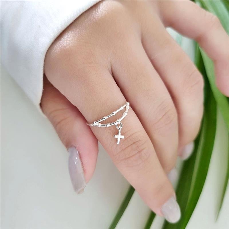 ANEL PRATA 925 TERÇO COM CRUZ PENDURADA