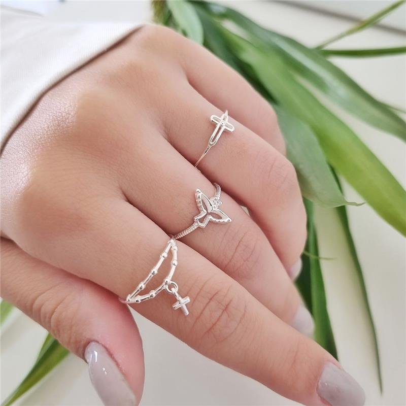 ANEL PRATA 925 TERÇO COM CRUZ PENDURADA