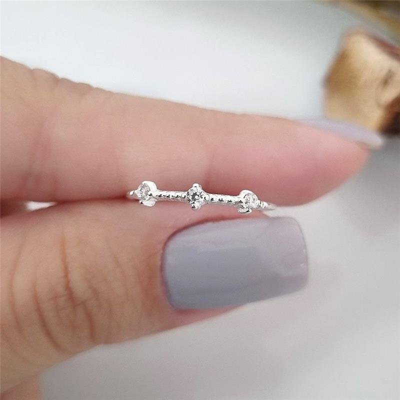 ANEL PRATA 925 TRÊS CRAVEJADOS BOLINHAS