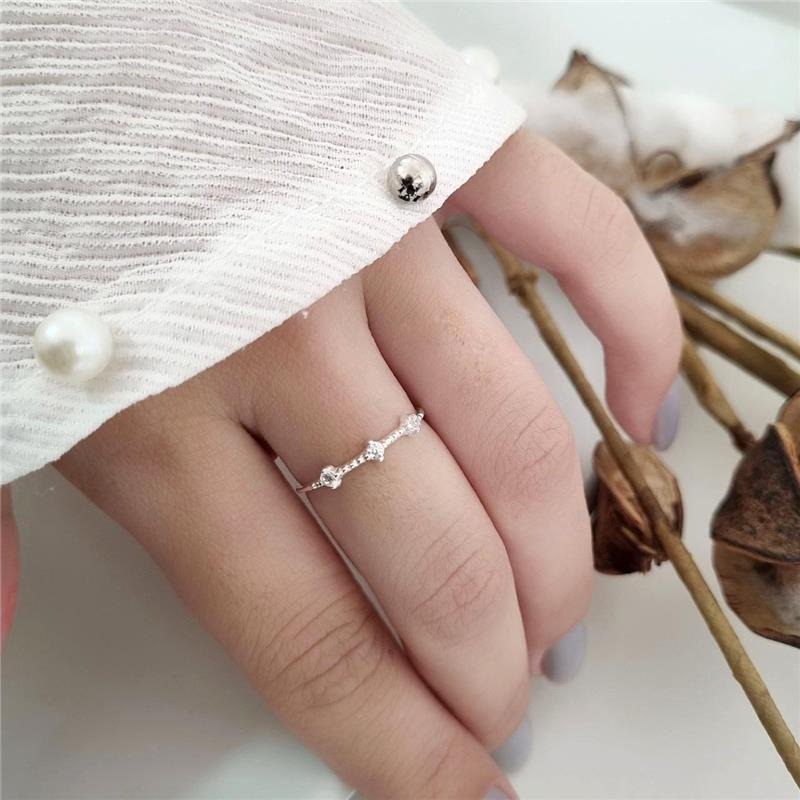 ANEL PRATA 925 TRÊS CRAVEJADOS BOLINHAS