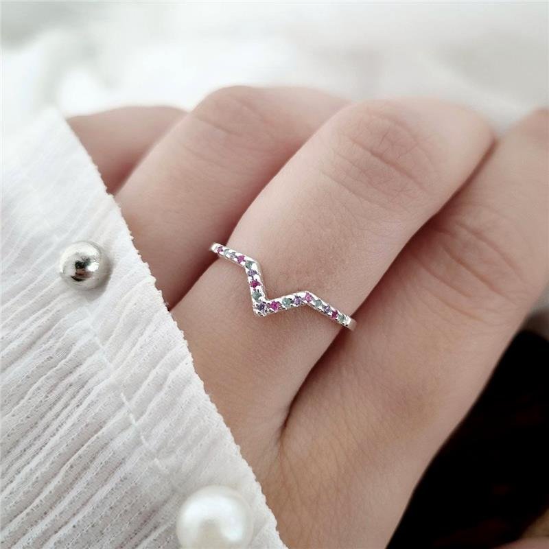 ANEL PRATA 925 V COM PEDRA COLORIDAS