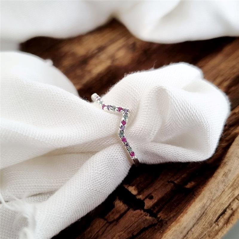 ANEL PRATA 925 V COM PEDRA COLORIDAS