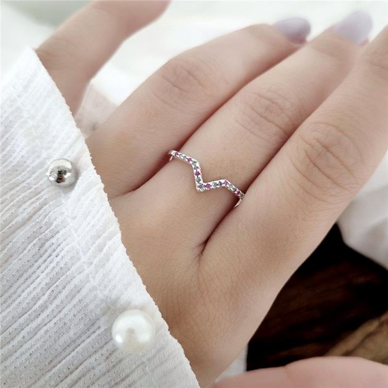 ANEL PRATA 925 V COM PEDRA COLORIDAS