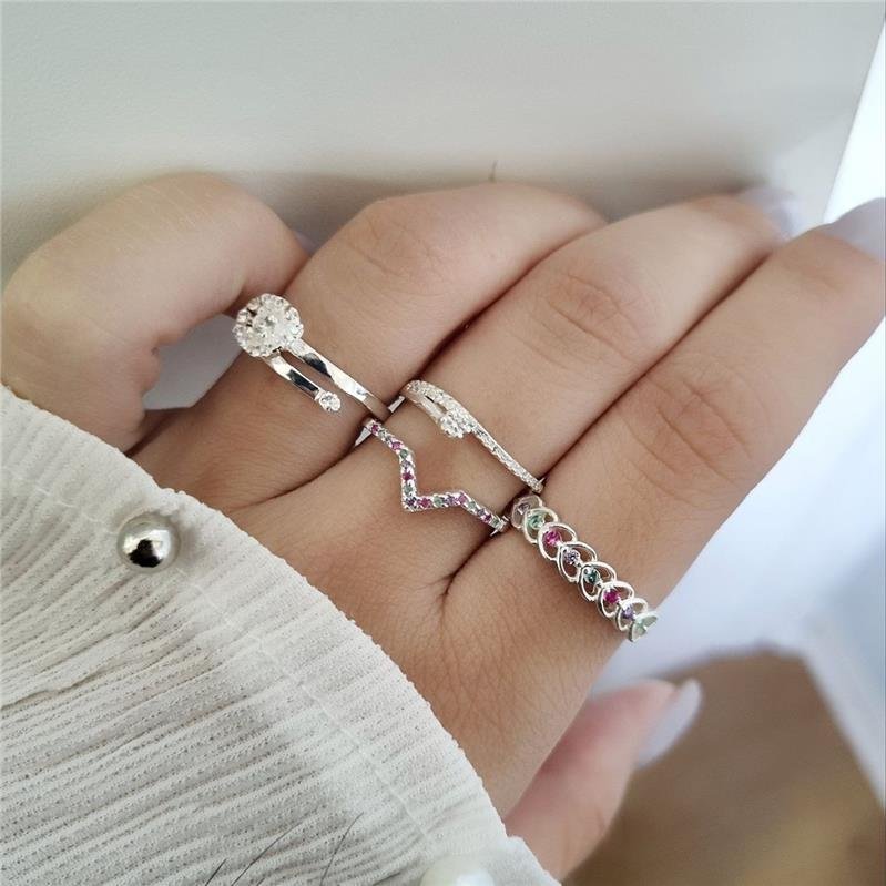 ANEL PRATA 925 V COM PEDRA COLORIDAS