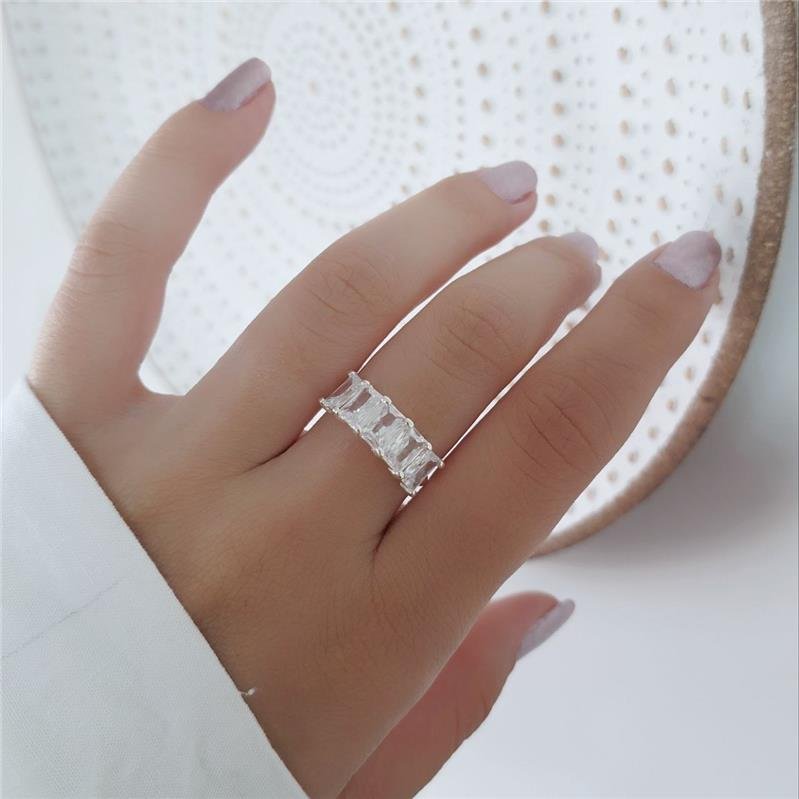 ANEL PRATA 925 ZIRCÔNIAS RETANGULARES